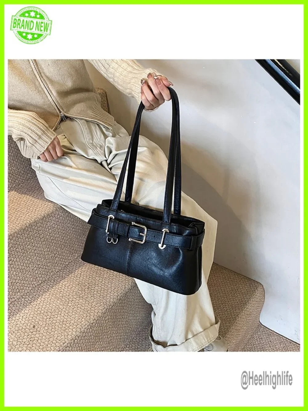 Vintage Y2K Hobo Purse with Belt Buckle PU Leather Shoulder Bag